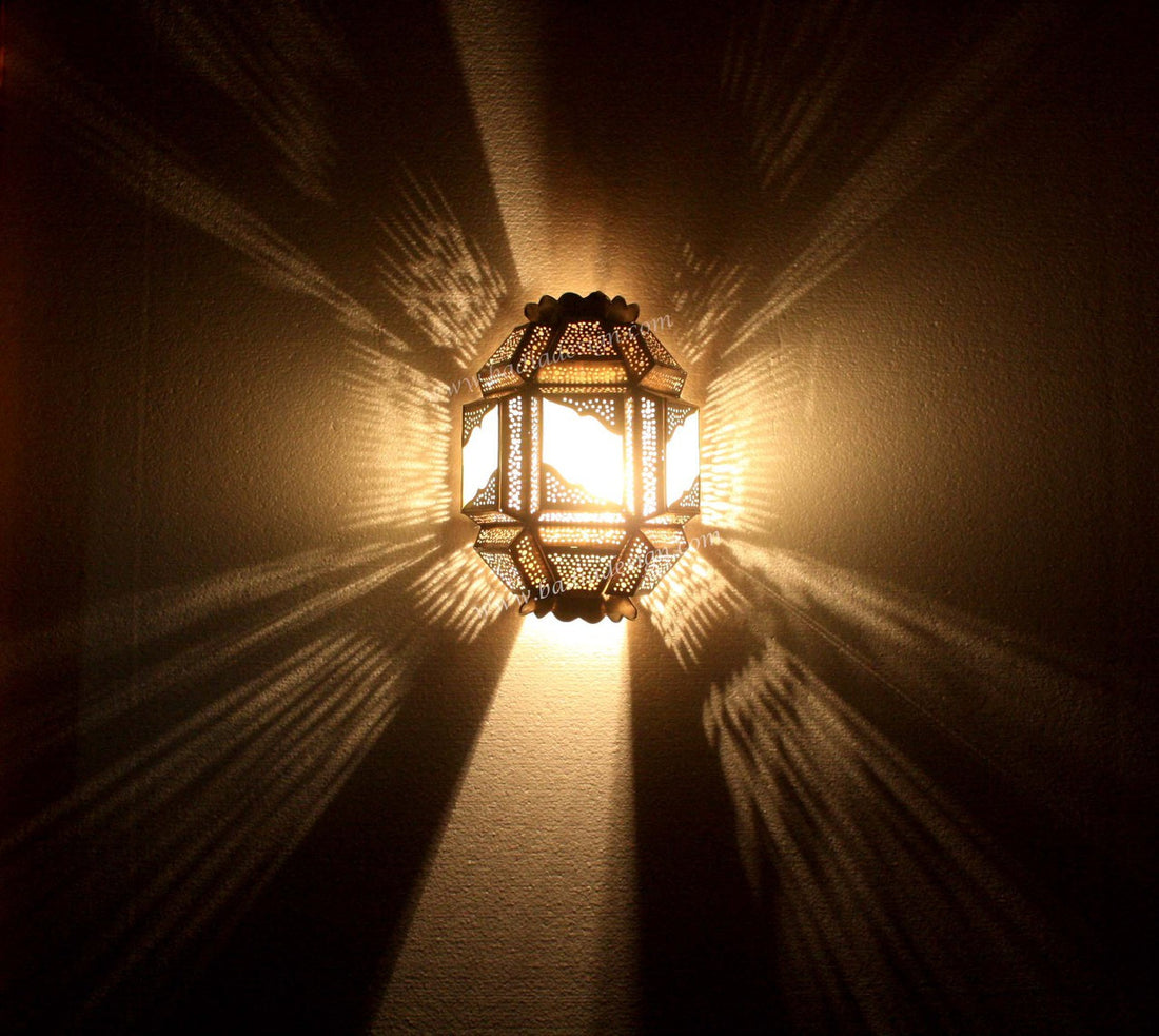 Brass Wall Sconce with White Glass