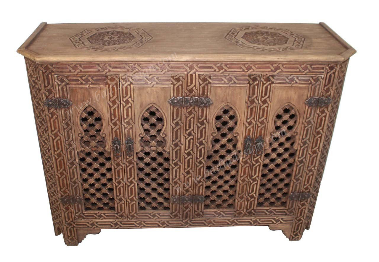 Stained Hand Carved Wooden Cabinet