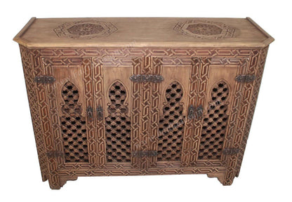 Stained Hand Carved Wooden Cabinet