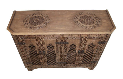 Stained Hand Carved Wooden Cabinet
