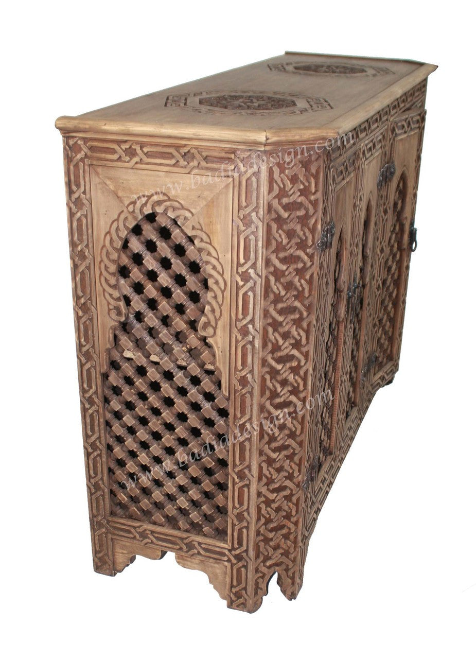 Stained Hand Carved Wooden Cabinet