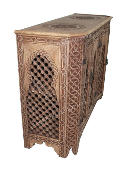 Stained Hand Carved Wooden Cabinet
