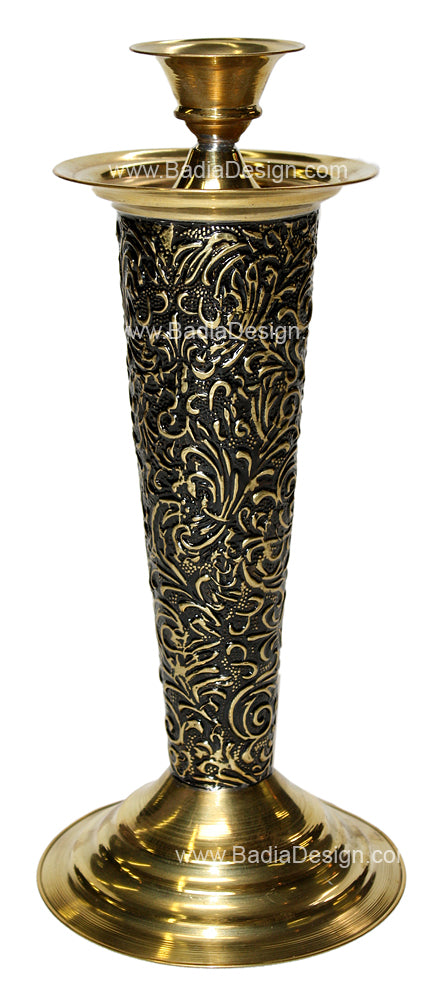 Vintage Hand Carved Brass Plated Candle Holder