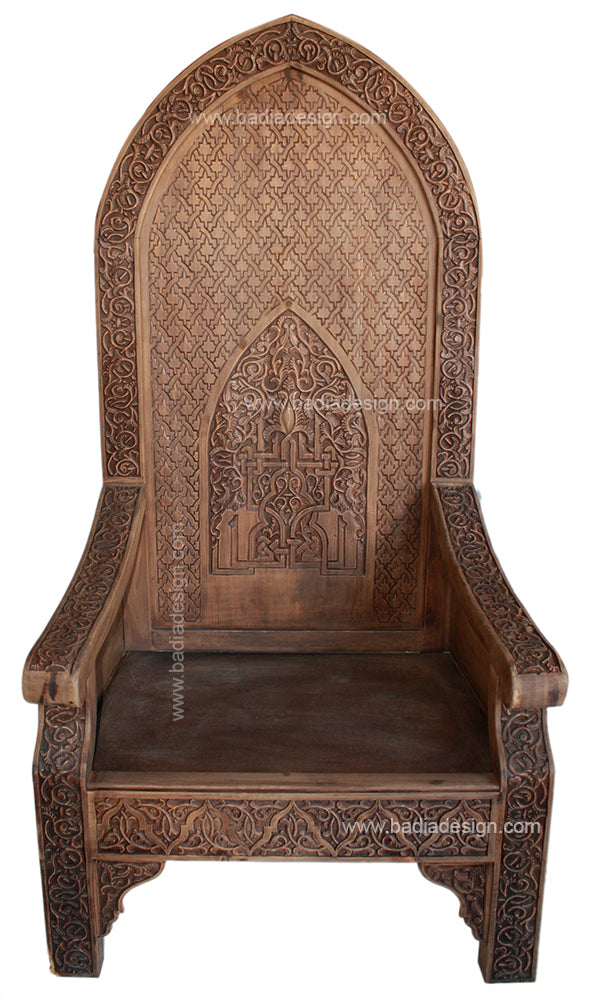 Moroccan Hand Carved Cedar Wood Chair