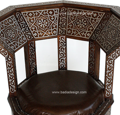 Hand Painted Cedar Carved Chair with Leather Seat