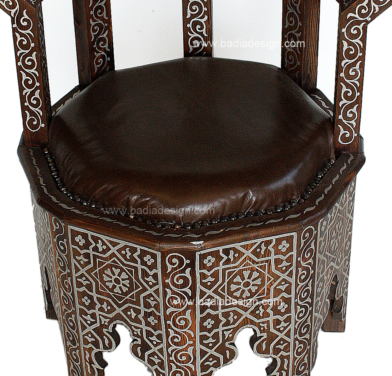Hand Painted Cedar Carved Chair with Leather Seat
