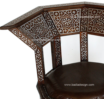 Hand Painted Cedar Carved Chair with Leather Seat