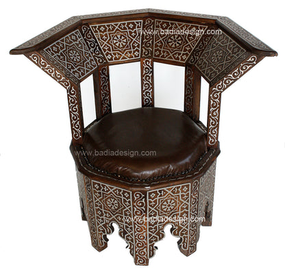 Hand Painted Cedar Carved Chair with Leather Seat