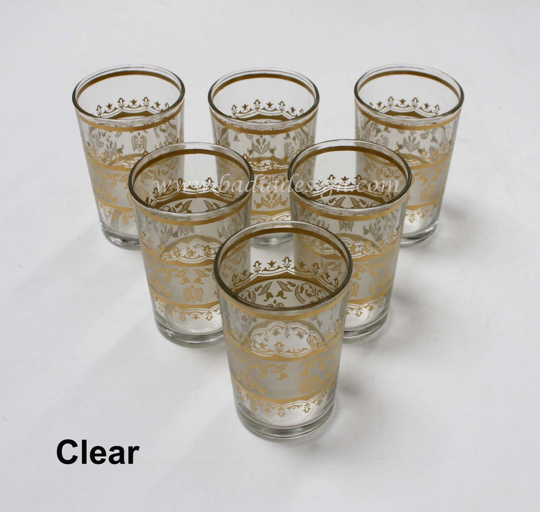 Gold Motif Clear and Frosted Tea Glass Set - Pack of 6
