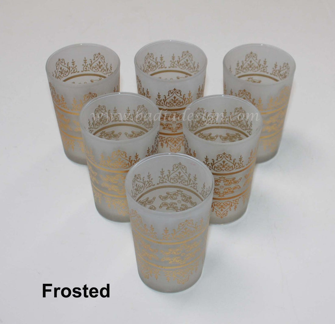 Gold Motif Clear and Frosted Tea Glass Set - Pack of 6