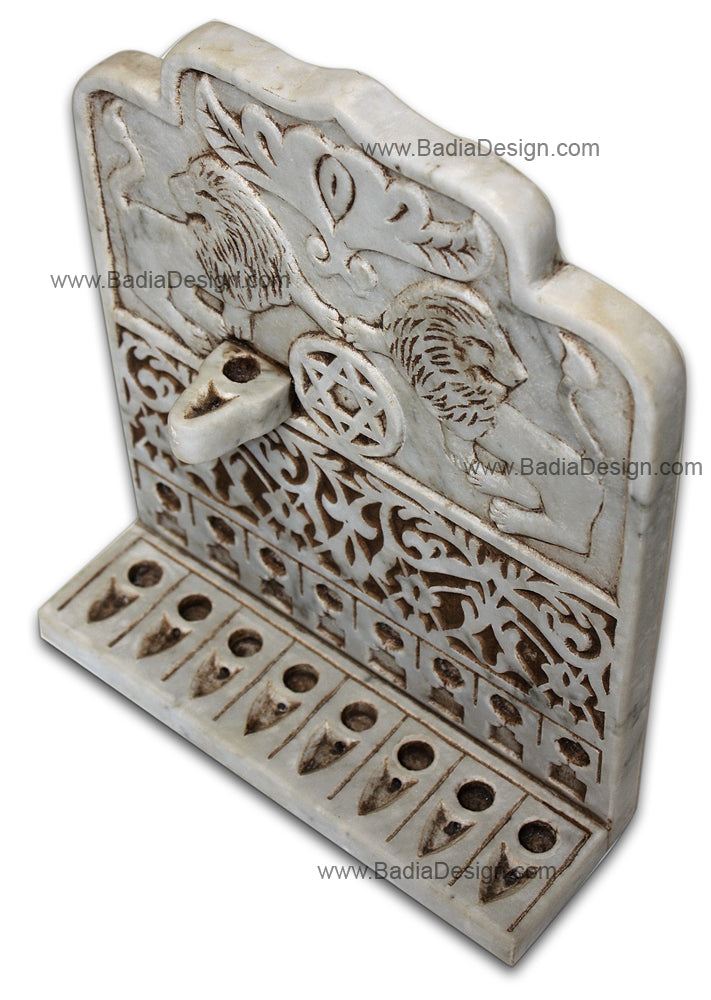 Hand Sculpted Engraved Marble Stone Menorah