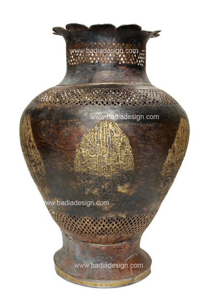 Aged Vintage Embossed Brass Vase