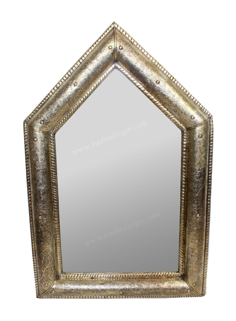 Moroccan Embossed Silver Metal Mirror