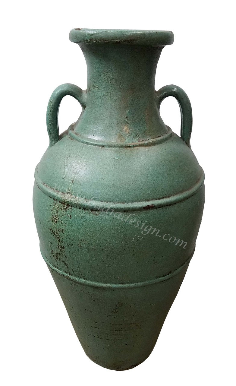 Green Hand Painted Ceramic Urn
