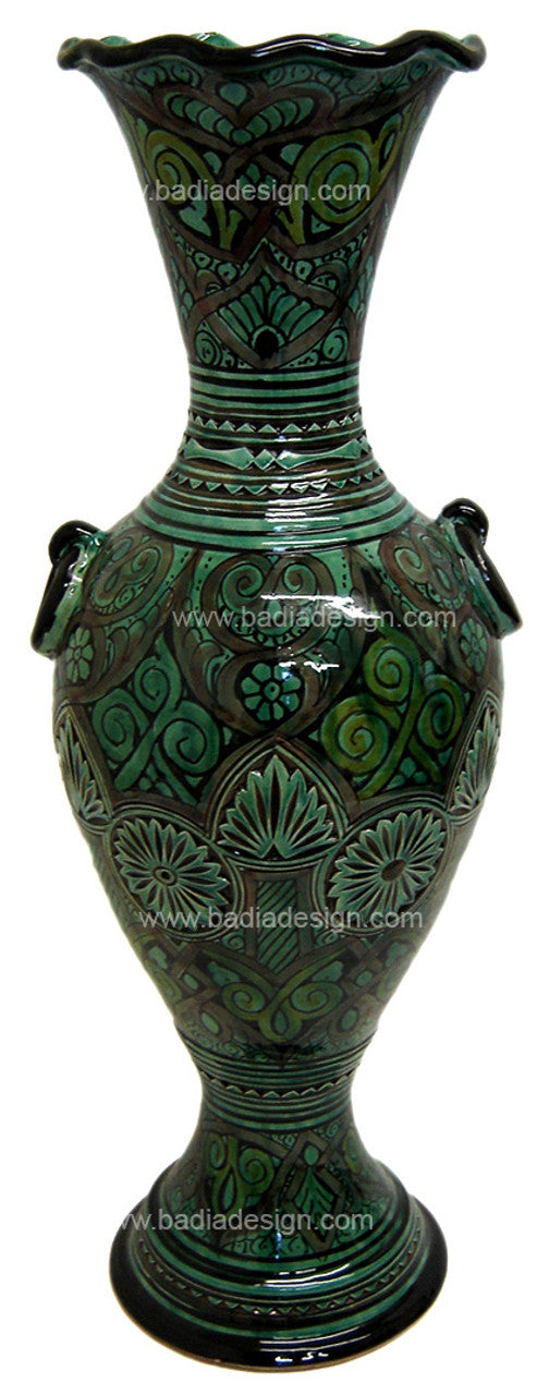 Hand Painted Carved Ceramic Vase