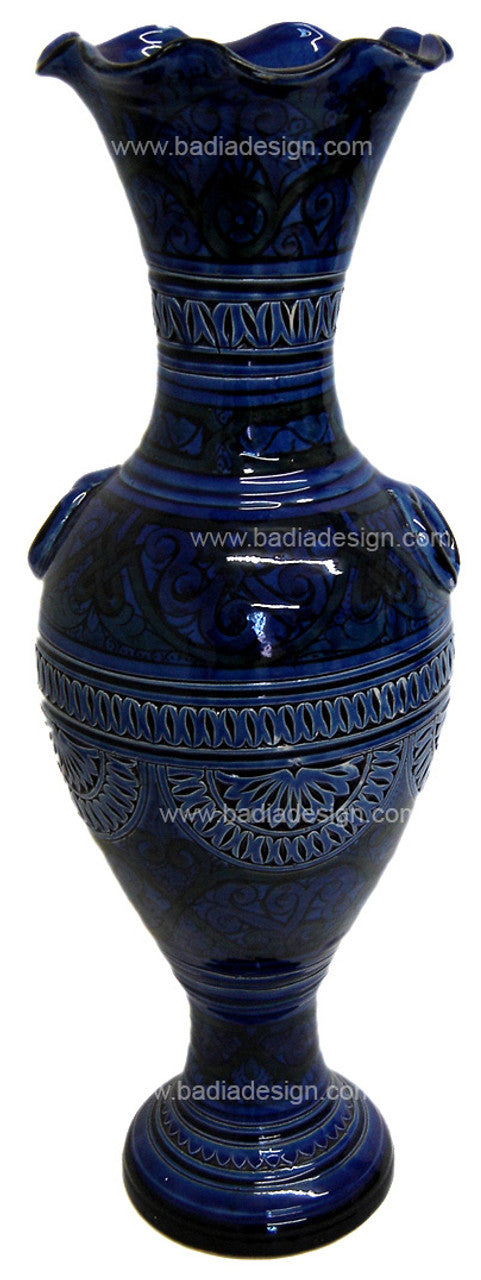 Hand Painted Carved Ceramic Vase