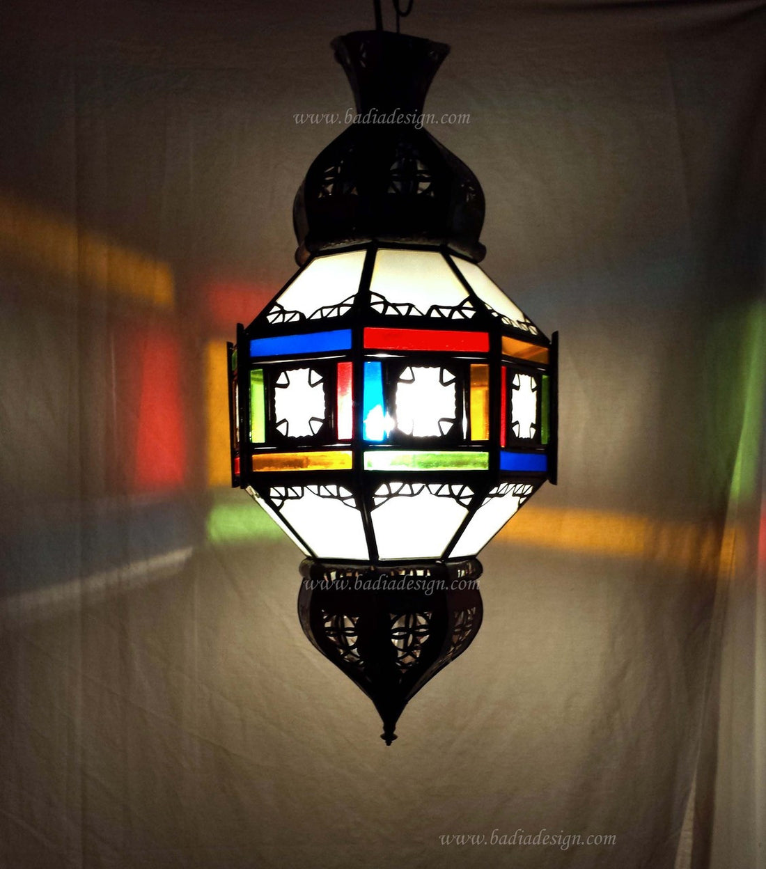 Hanging Lantern with Multi Color Glass