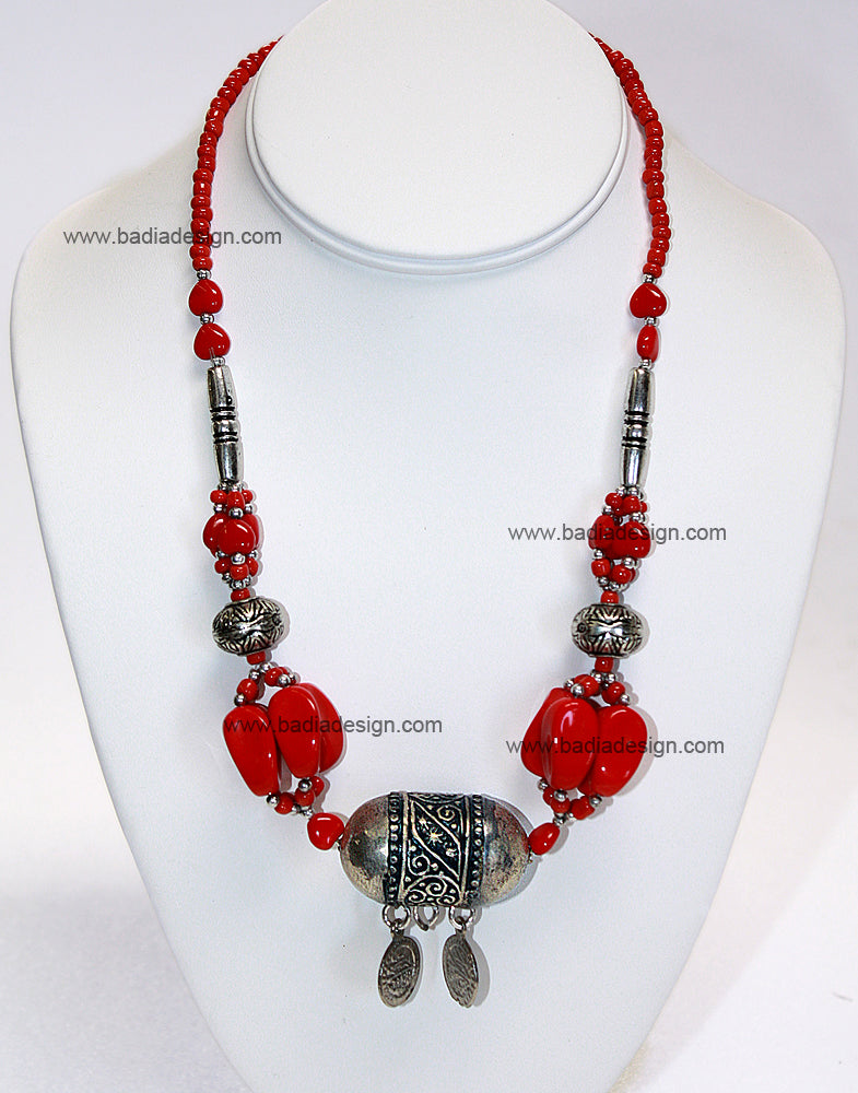 Moroccan Red Gemstone Necklace - J015