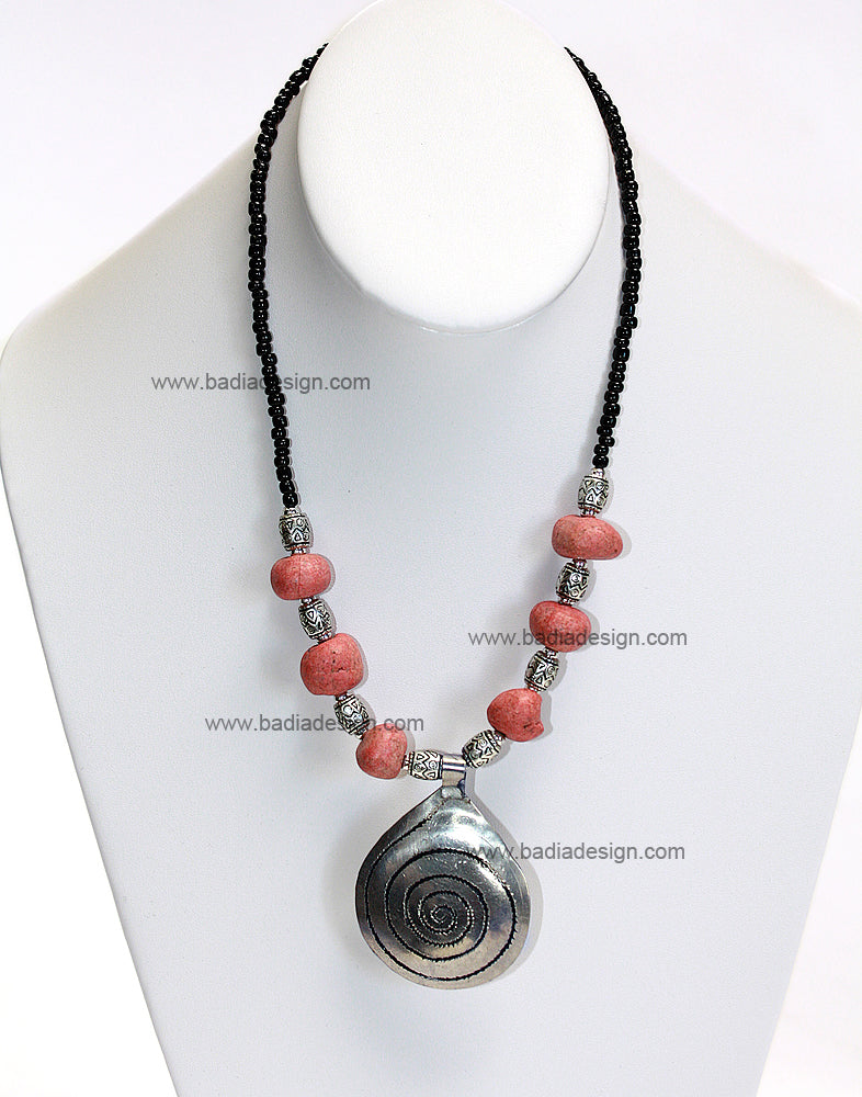 Moroccan Light Red Gemstone Necklace - J028