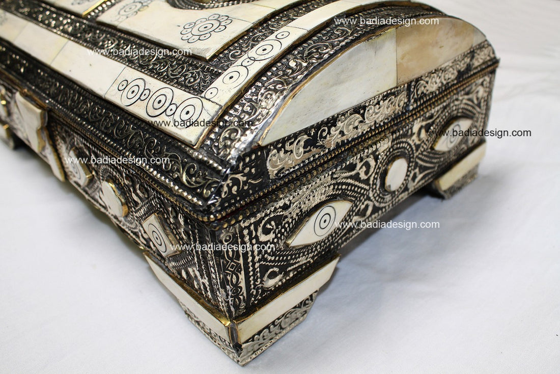Embossed Metal and White Bone Jewelry Box