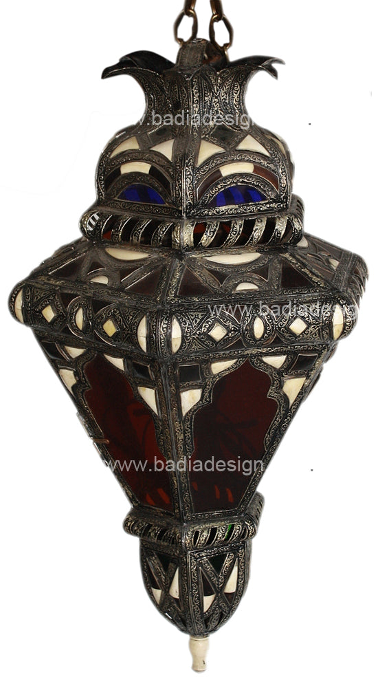 Metal and Bone Lantern with Multi Color Glass