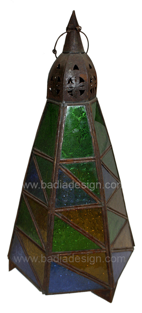 Metal Lantern with Multi-Color Glass