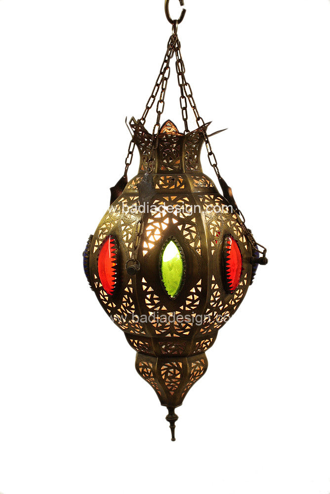 Brass Lantern with Multi-Color Glass