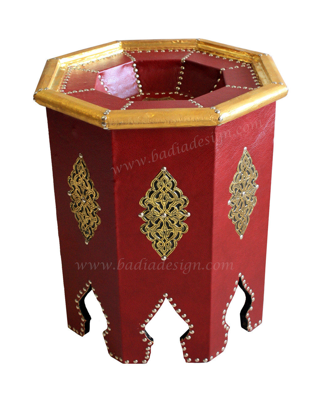 Octagon Embossed Metal and Leather Table