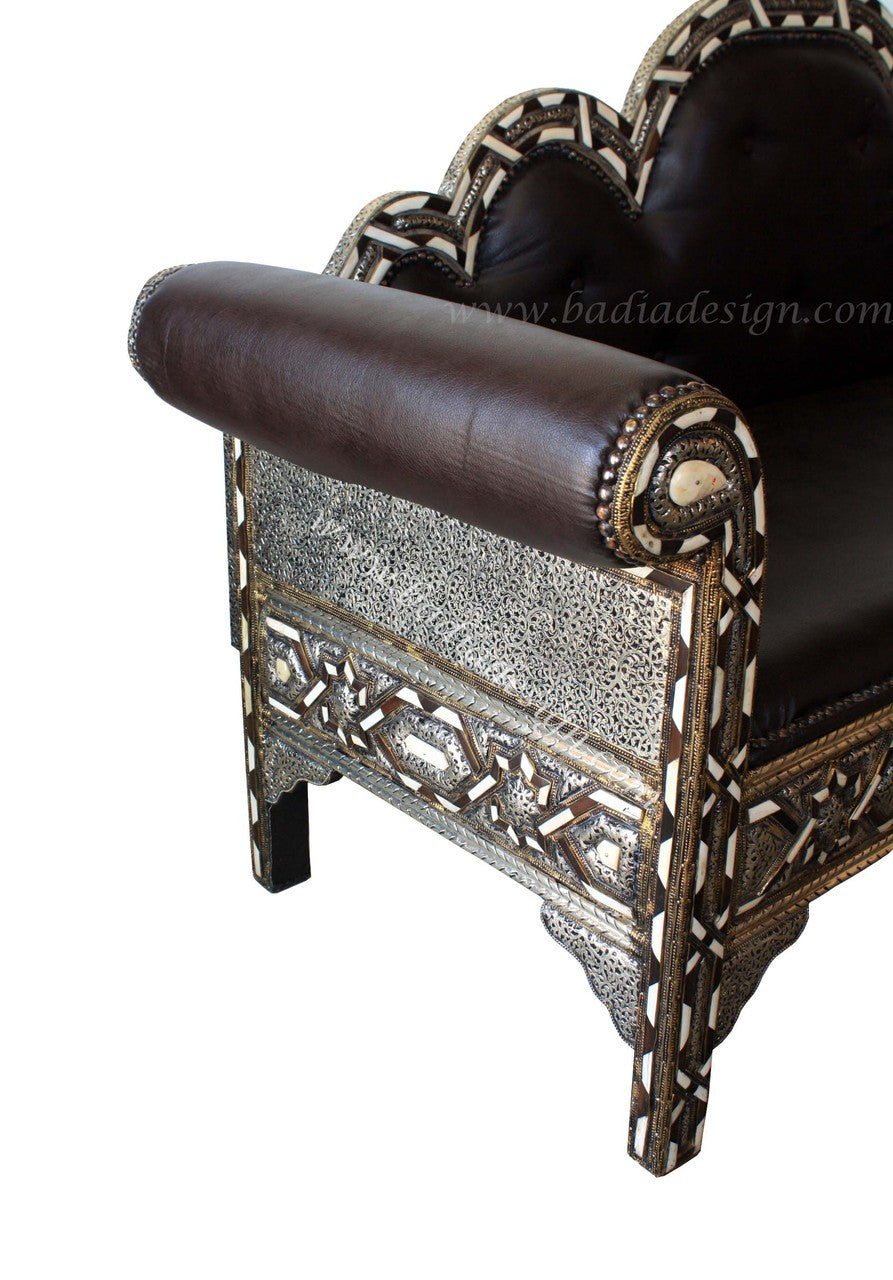 Embossed Metal Bone Inlay Sofa with Leather Seat