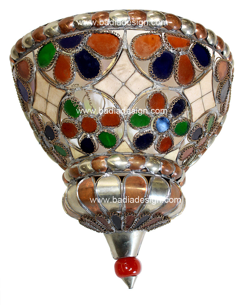 Metal Half Moon Wall Sconce with Multi-Color Glass
