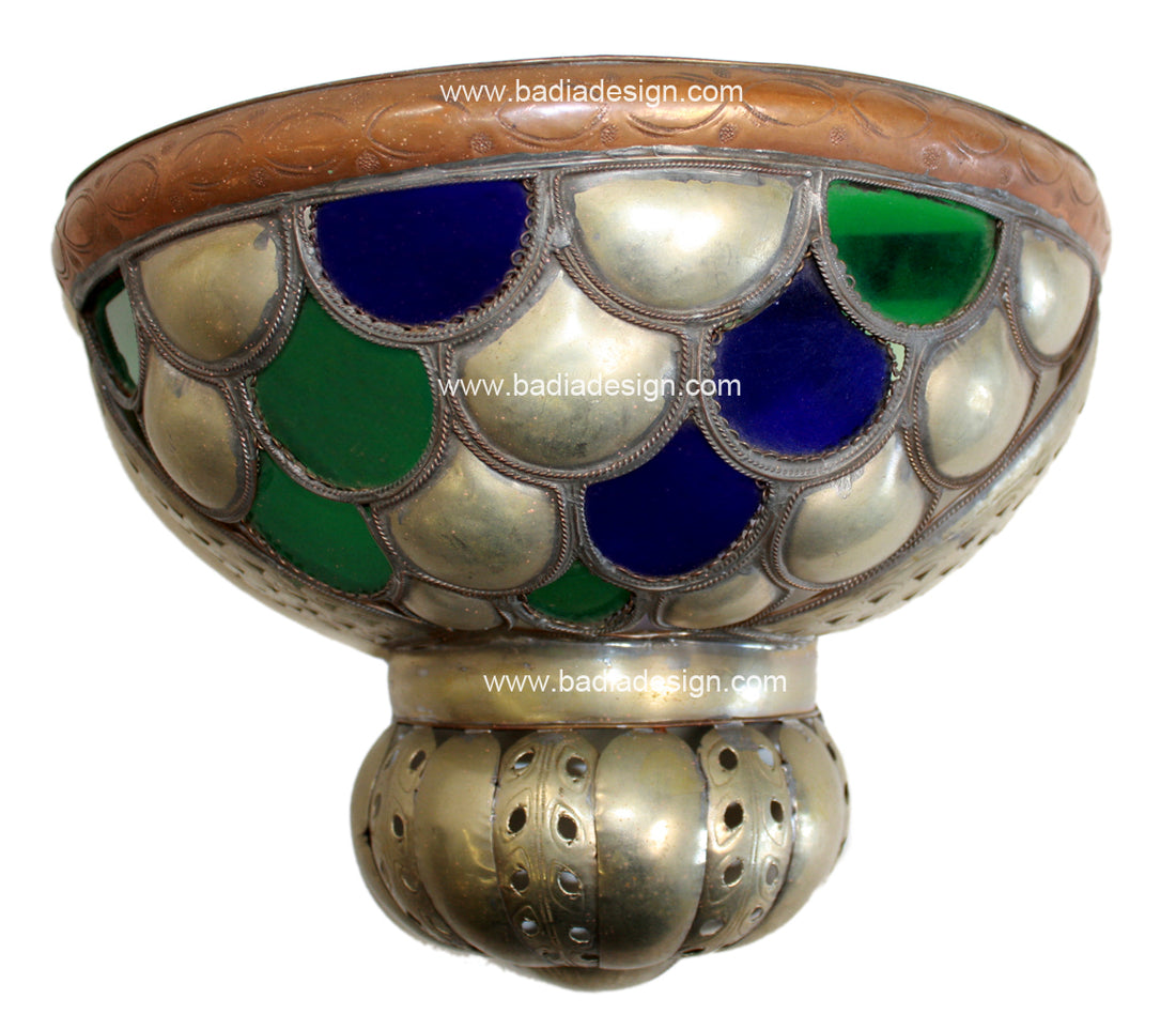 Metal Half Moon Wall Sconce with Multi-Color Glass