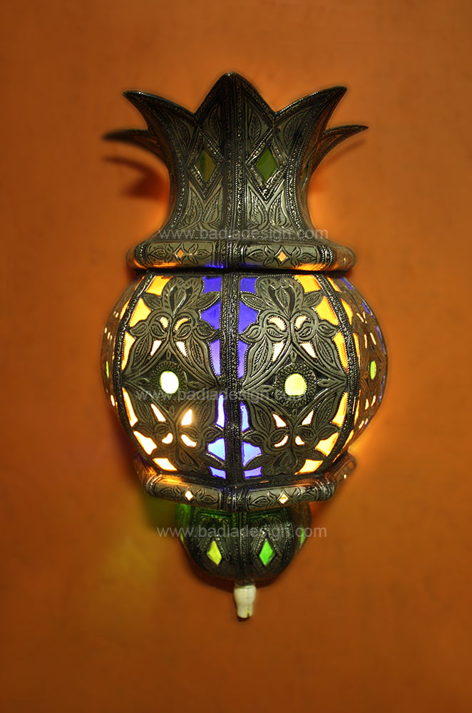 Brass Wall Sconce with Multi-Color Glass