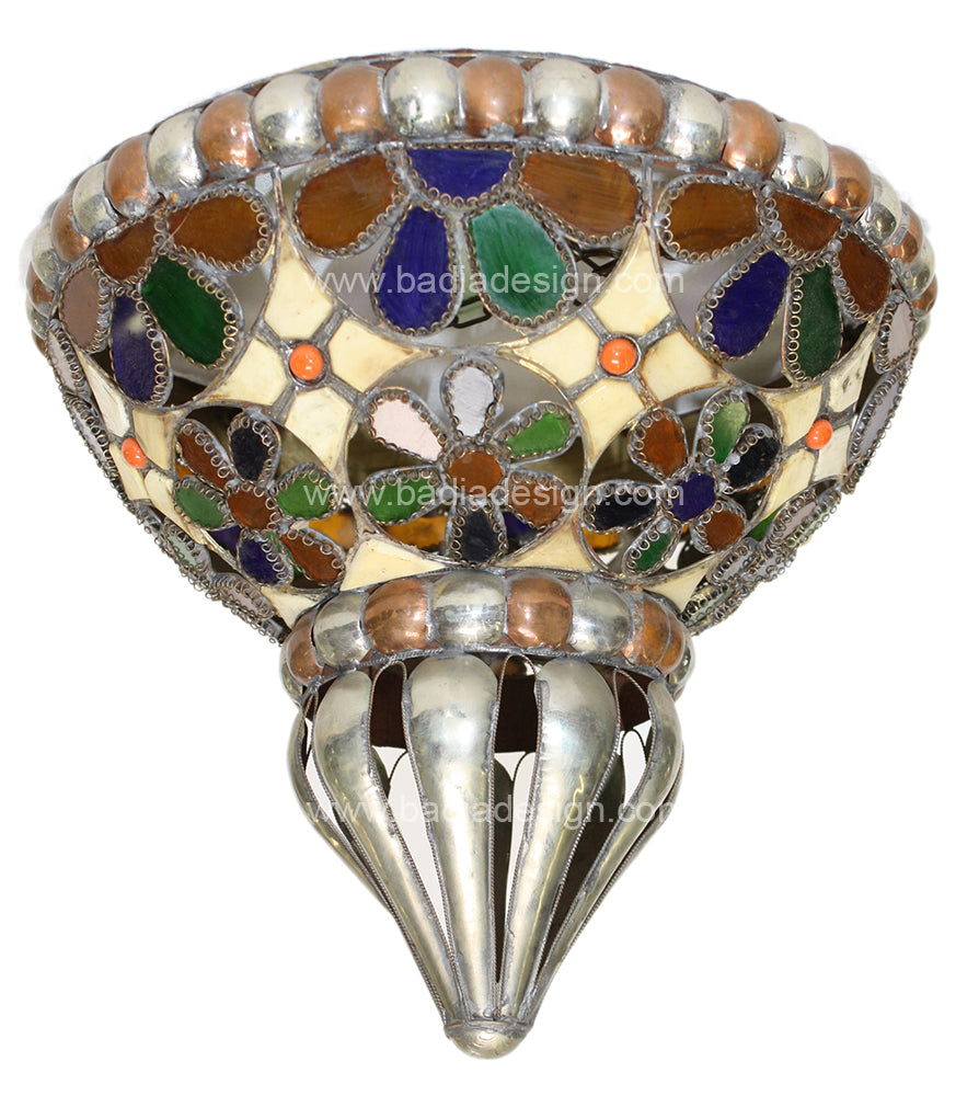 Metal Half Moon Wall Sconce with Multi-Color Glass