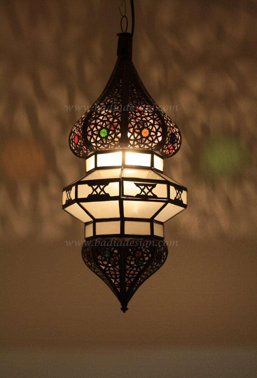 Moroccan Lighting Fixture with Multi Color Glass