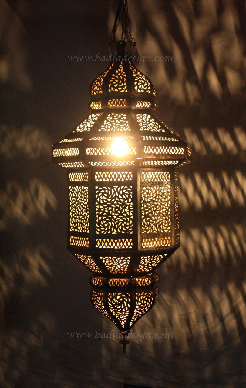 Exotic Hanging Brass Lantern with White Glass