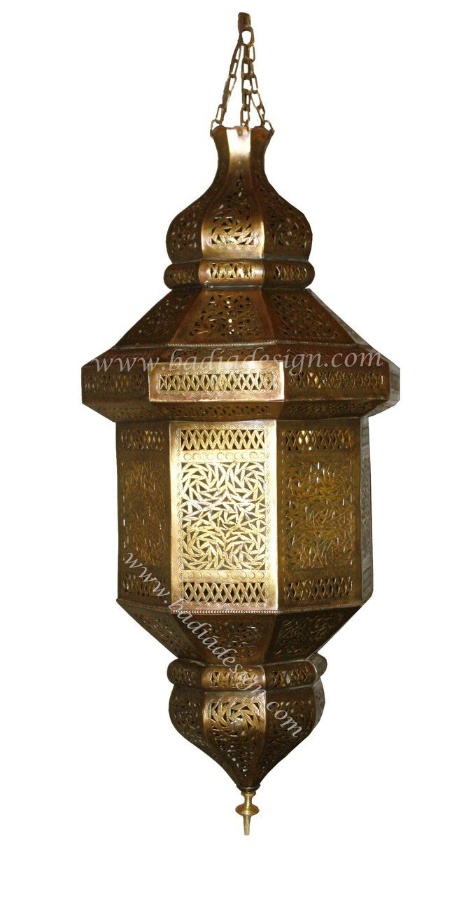 Exotic Hanging Brass Lantern with White Glass