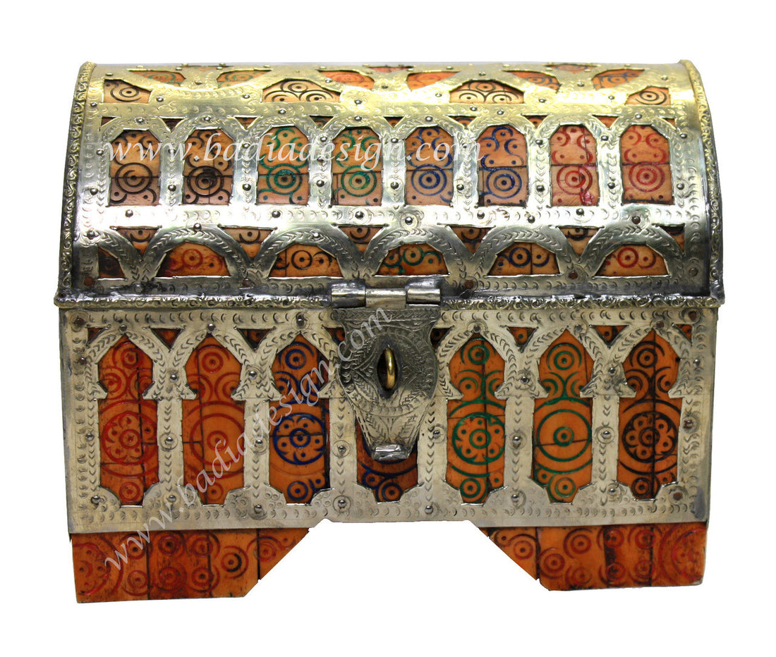 Moroccan Metal and Bone Jewelry Box