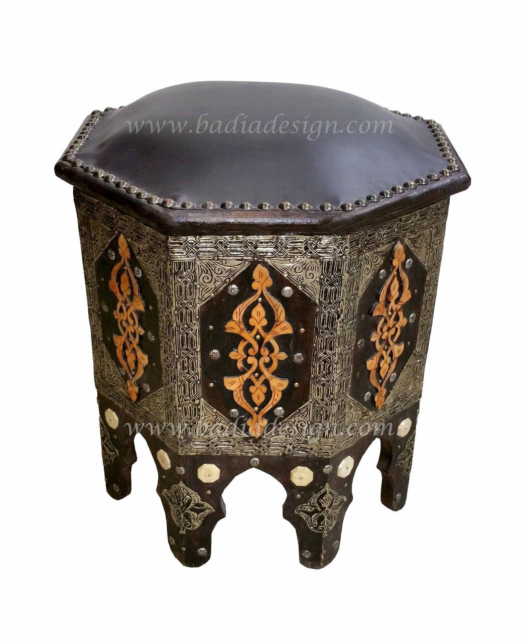 Metal and Bone Leather Ottoman
