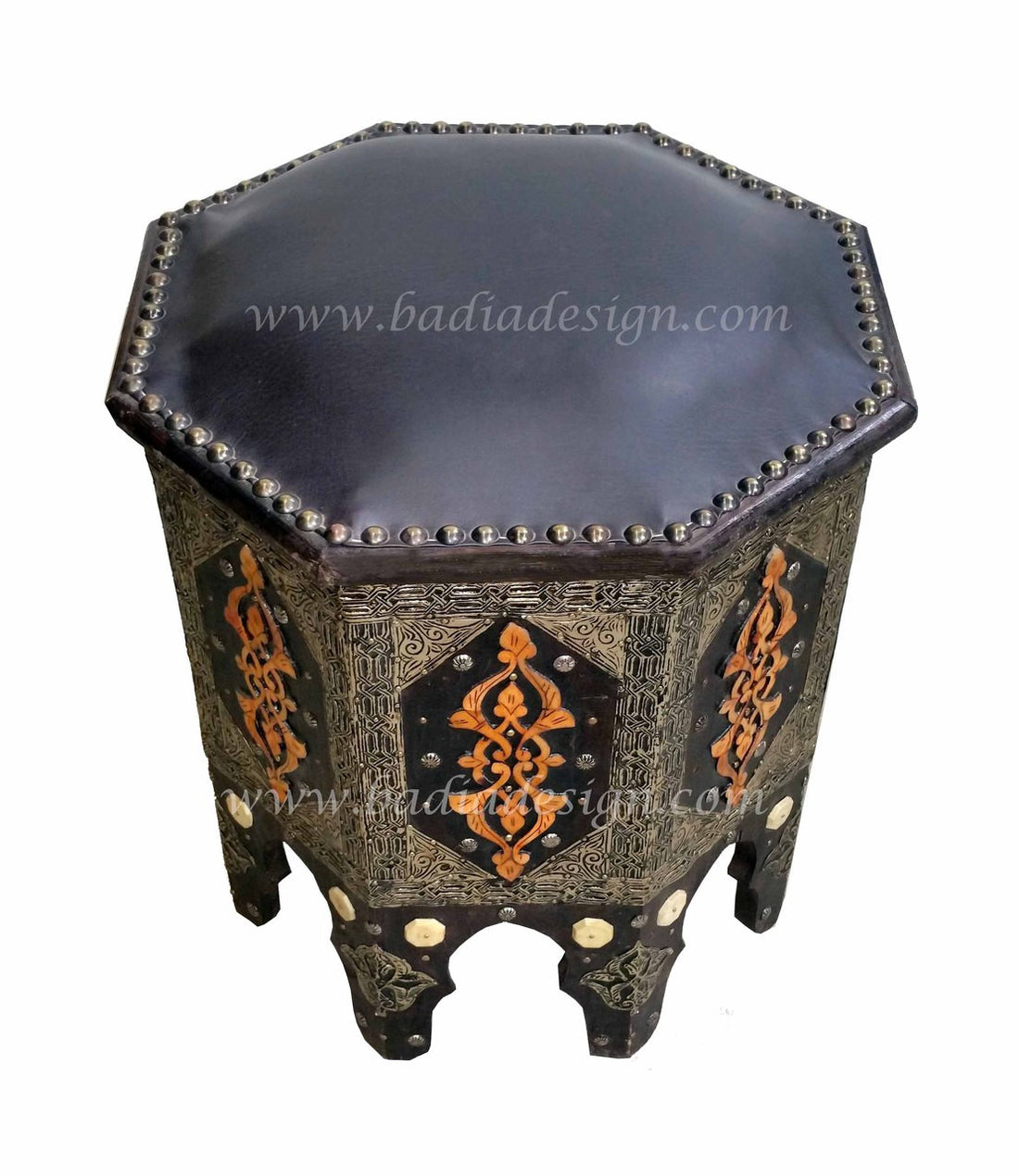 Metal and Bone Leather Ottoman