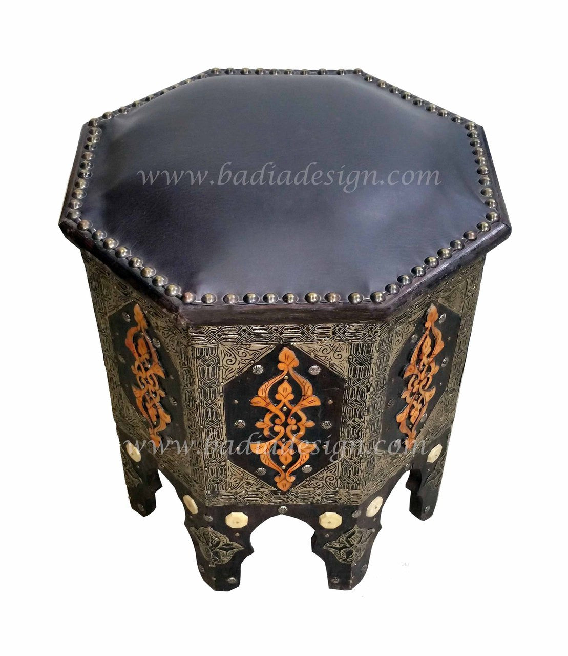 Metal and Bone Leather Ottoman