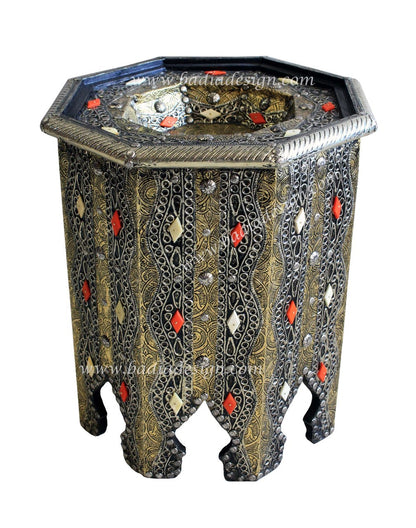 Embossed Metal and Bone Octagon Side Table