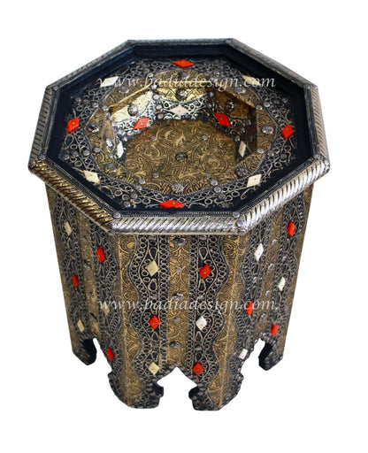 Embossed Metal and Bone Octagon Side Table