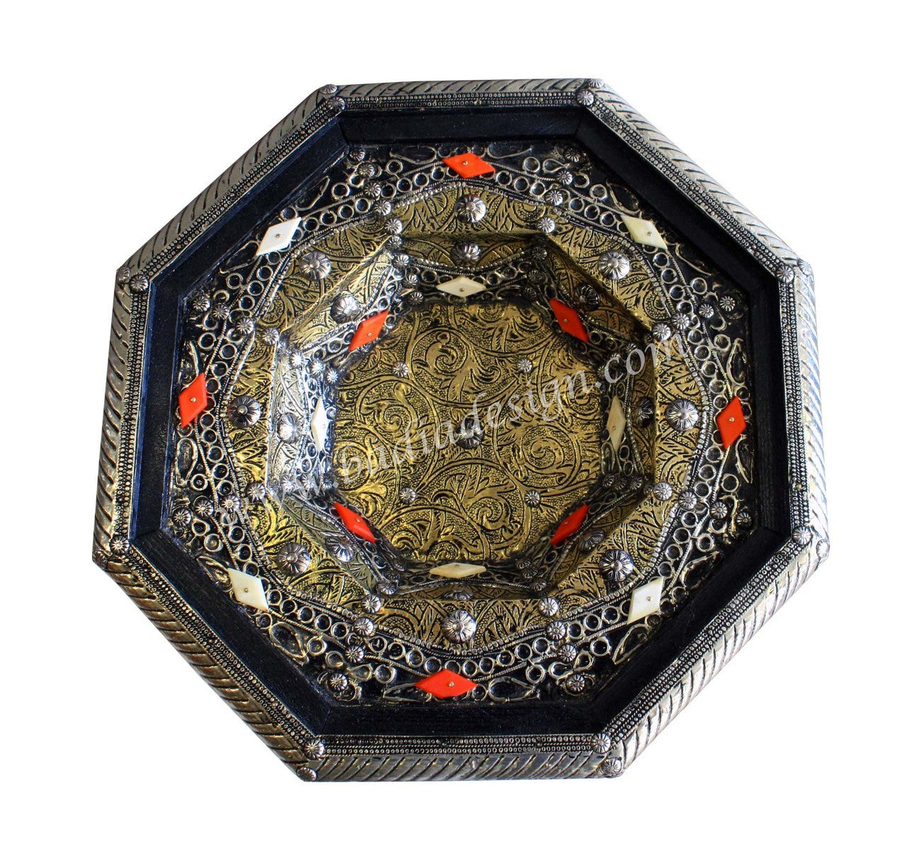 Embossed Metal and Bone Octagon Side Table