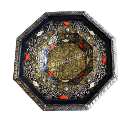 Embossed Metal and Bone Octagon Side Table