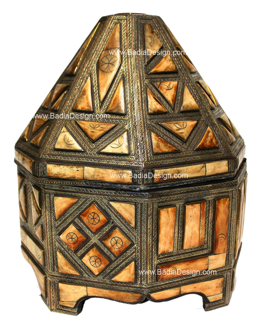 Large Embossed Metal and Bone Inlay Container