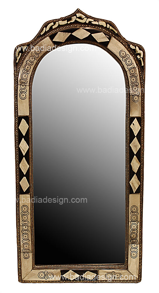 Arched Beige Camel Bone Inlay Mirror