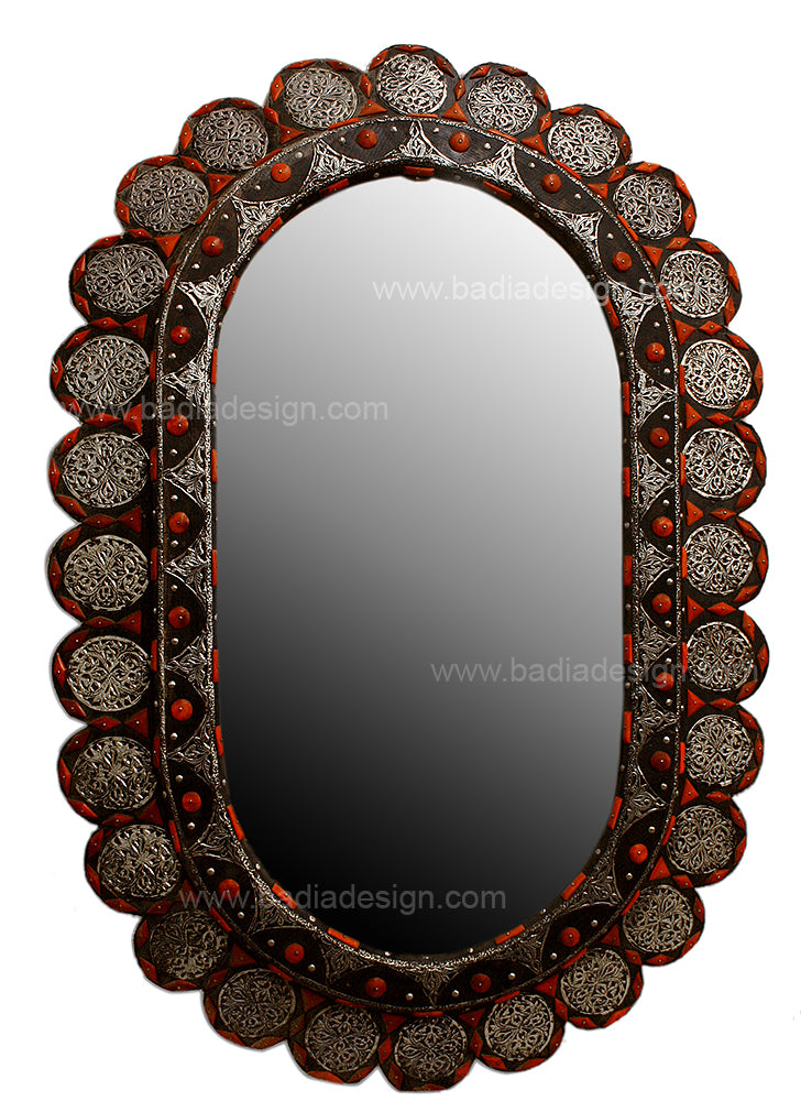 Vintage Embossed Metal and Bone Inlay Mirror