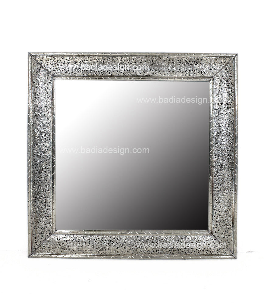 Embossed Silver Metal Square Mirror