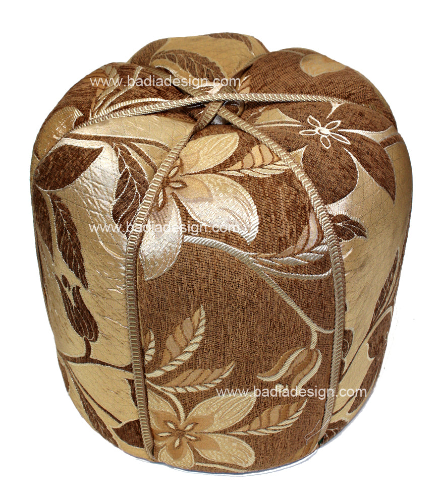 Beige Gold Moroccan Stuffed Fabric Pouf