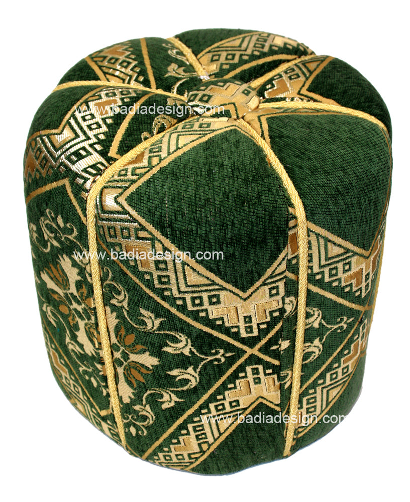 Green / Gold Stuffed Fabric Pouf